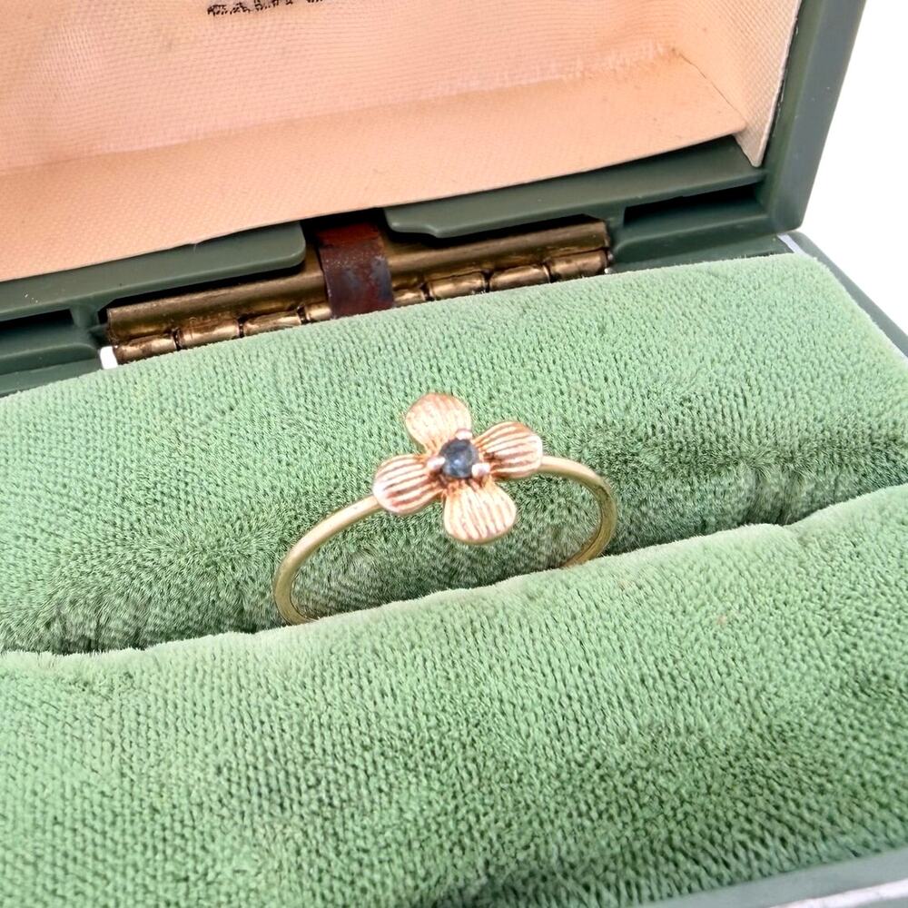 925 Sterling Silver Gold Filled Blue Green Spinel Dainty Flower Vintage Ring